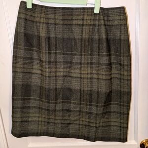 Olive Green plaid wool blend skirt